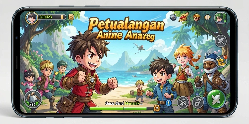Tangkapan layar CERI123 menampilkan aksi karakter dalam dunia anime.