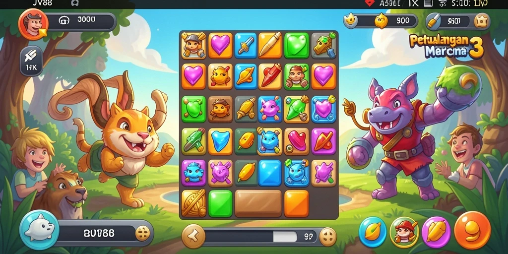 Screenshot gameplay JV88 menampilkan aksi mencocokkan item Match-3 yang seru.