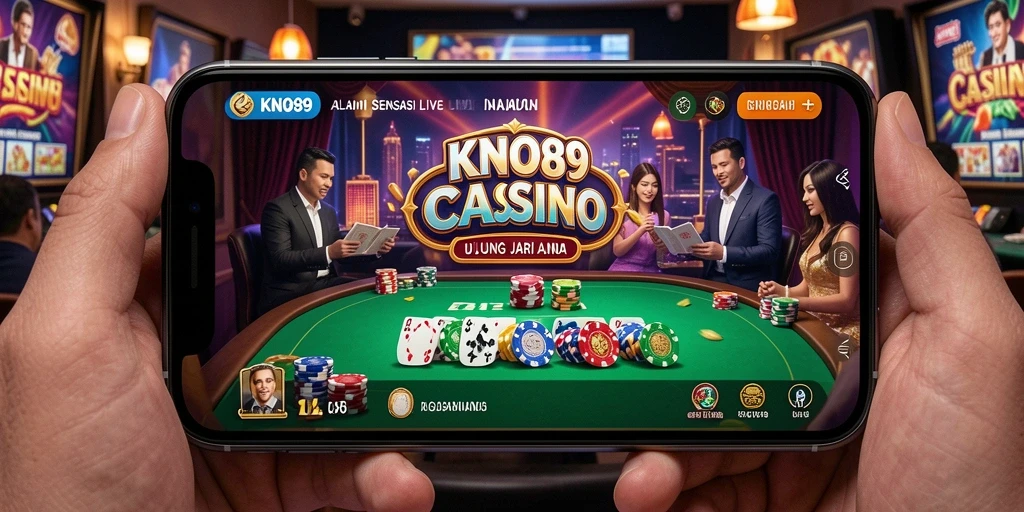 Tangkapan layar KNO89 menampilkan dealer langsung dan gameplay yang mendebarkan.