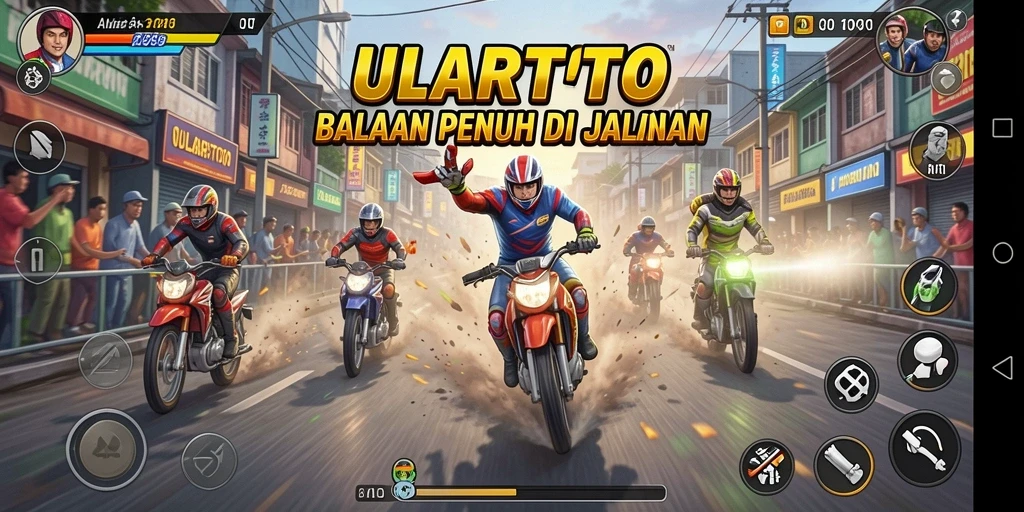 Tampilan seru gameplay balapan ULARTOTO dengan kendaraan beraksi.